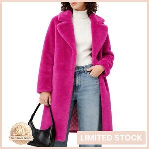 Faux Fur Coat Elegant Lapel Collar Oversized Chic Winter Jacket Longline